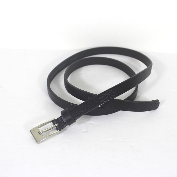 DANIER Super Skinny Black Leather Belt Silver Buckle Large L - Picture 1 of 9
